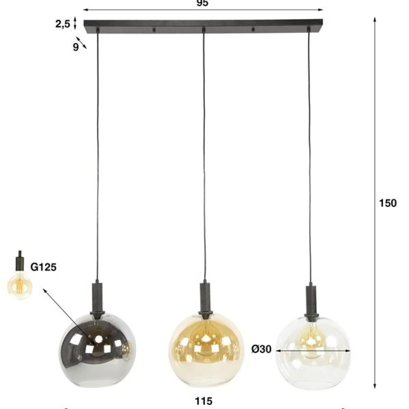 Hanglamp Sfera Tricolore 3-lichts Artic Zwart - Giga Meubel