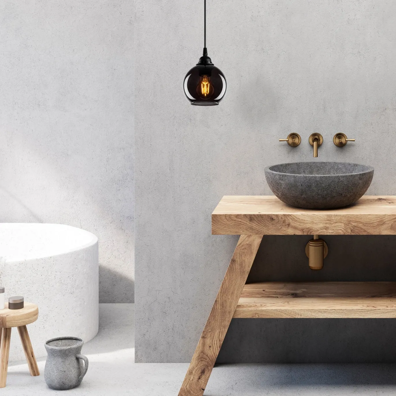 Hanglamp Smoked Bol 1-Lichts Zwart
