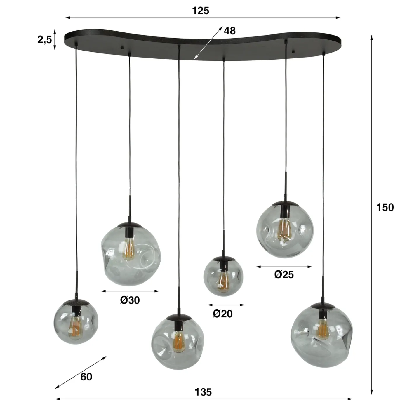 Hanglamp Stellar Black 6-Lichts - Giga Meubel