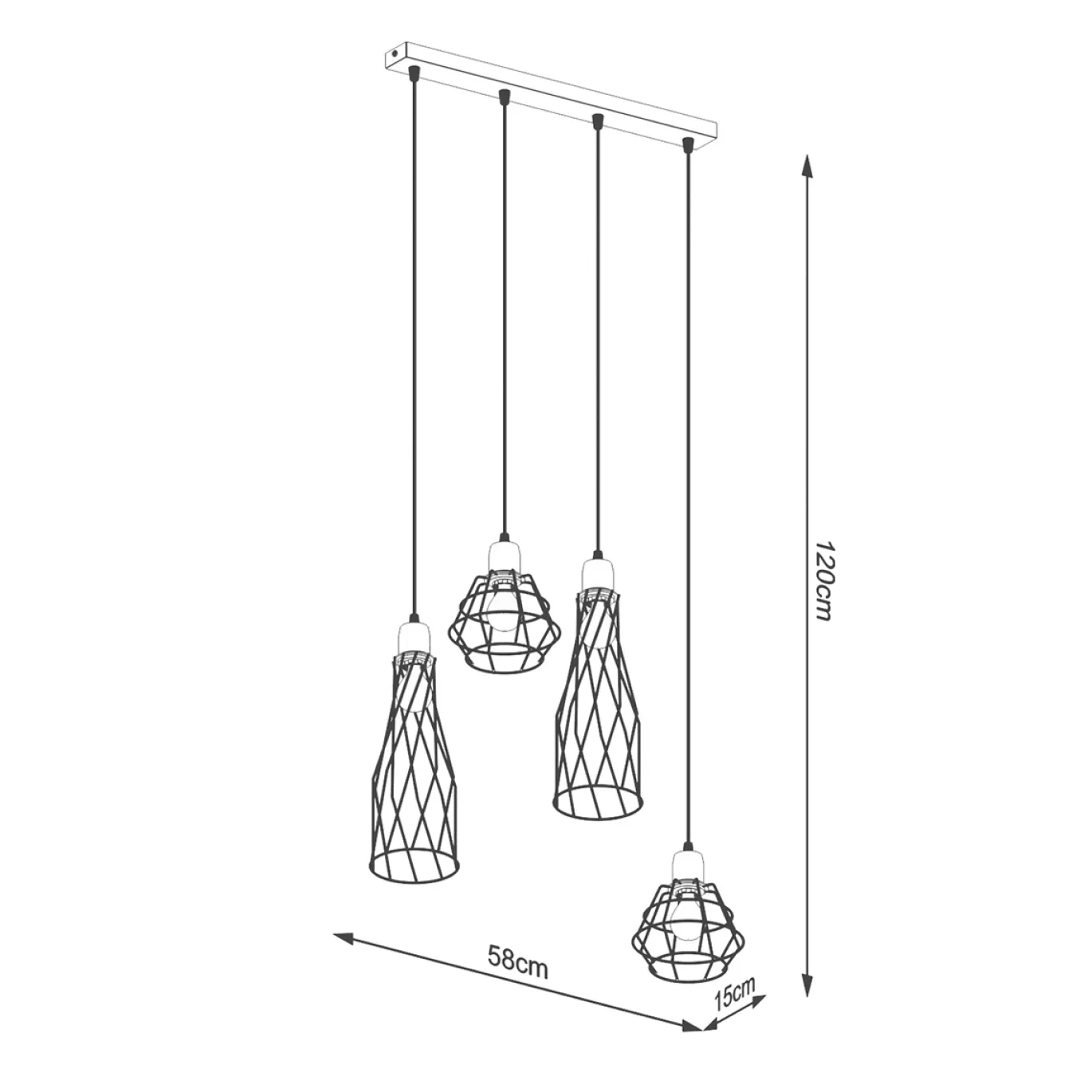 Hanglamp Suba 4-Lichts Zwart - Giga Meubel