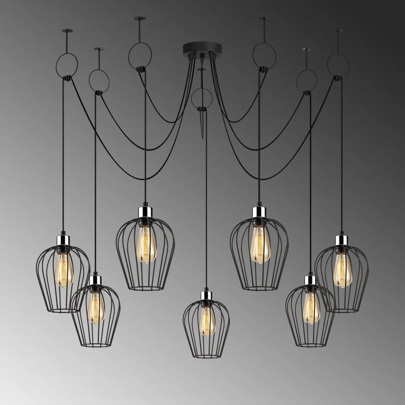 Hanglamp Tel Petal 7-Lichts Zwart
