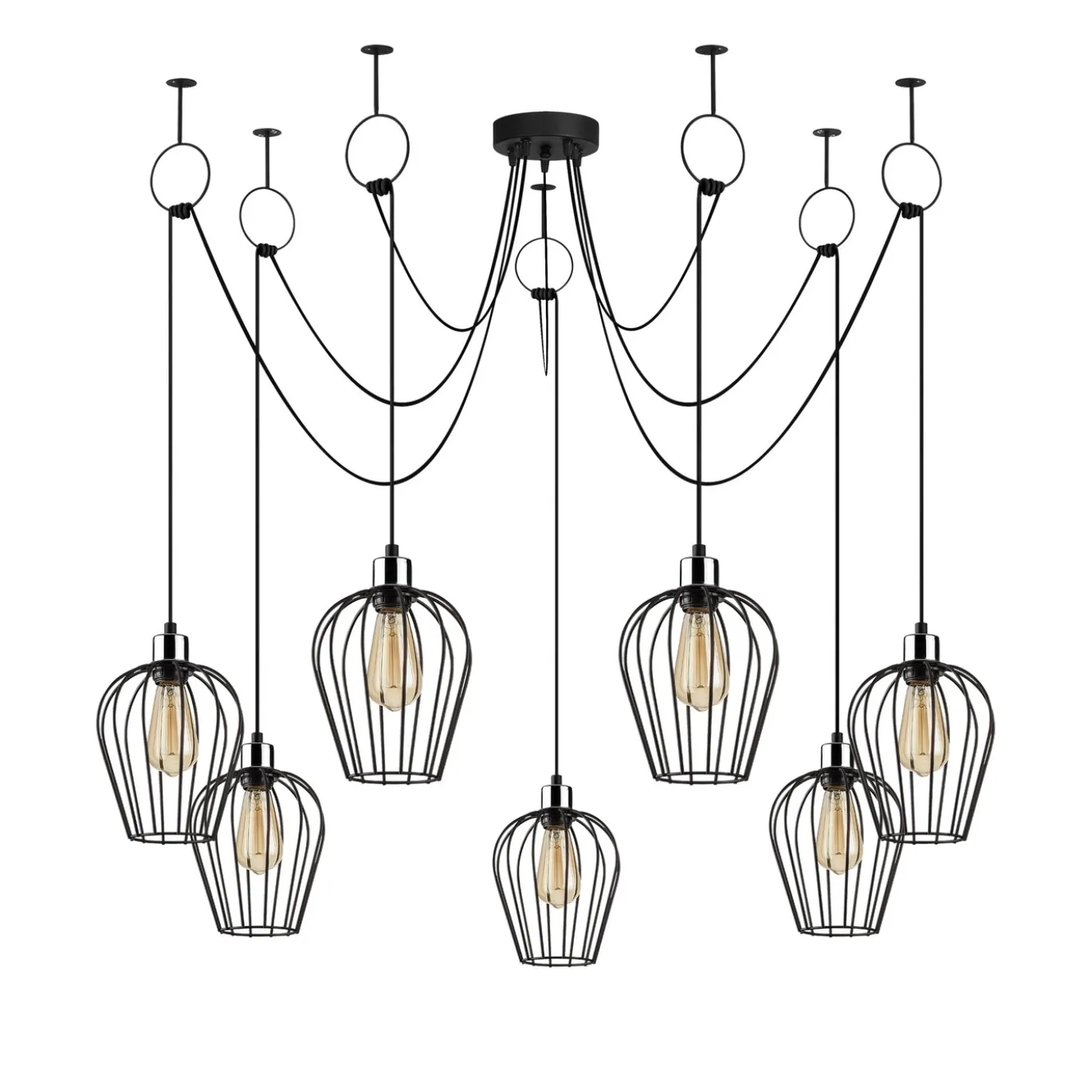 Hanglamp Tel Petal 7-Lichts Zwart