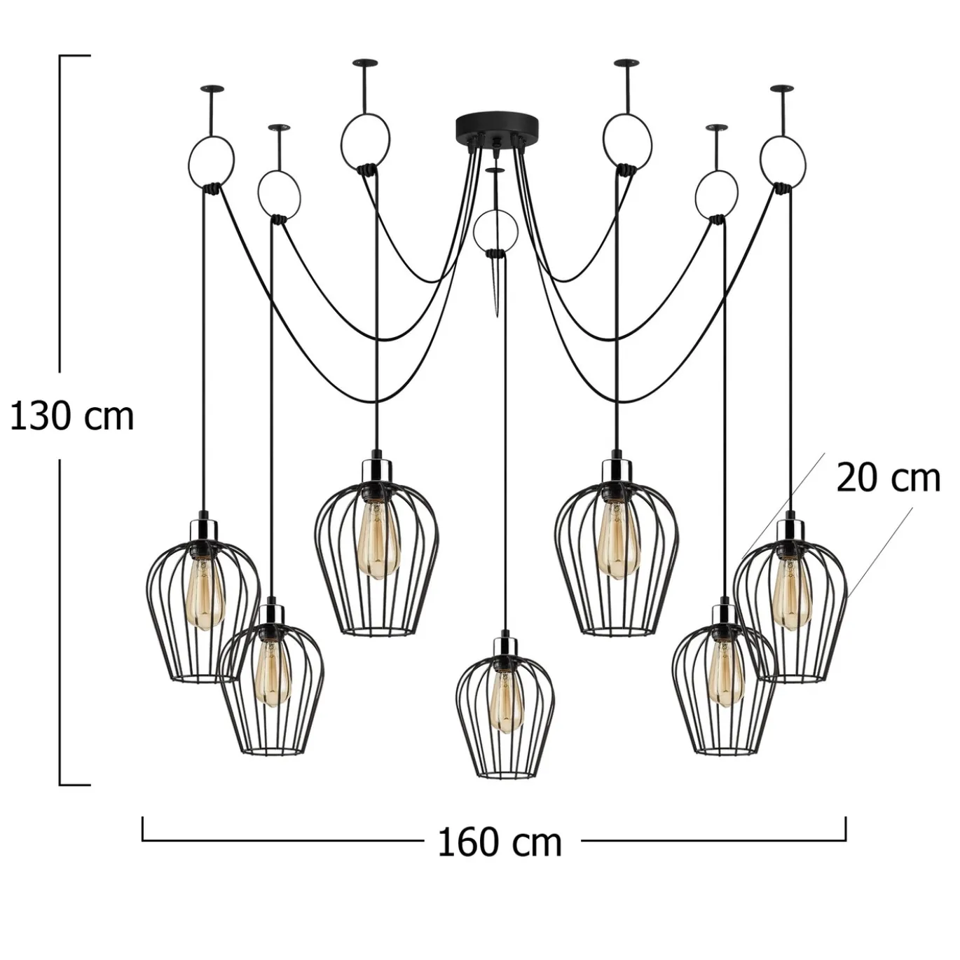 Hanglamp Tel Petal 7-Lichts Zwart