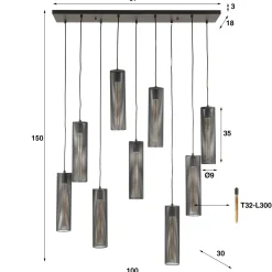 Hanglamp Tube Mesh Zwart 9-Lichts - Giga Meubel