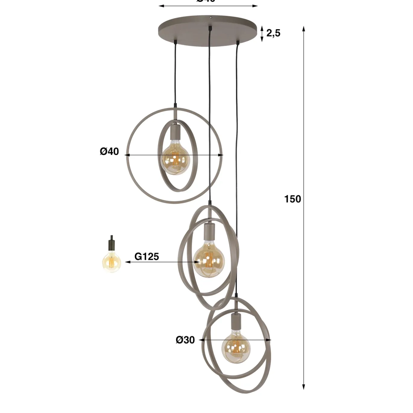 Hanglamp Turn Around Getrapt 3-lichts Beige - Giga Meubel