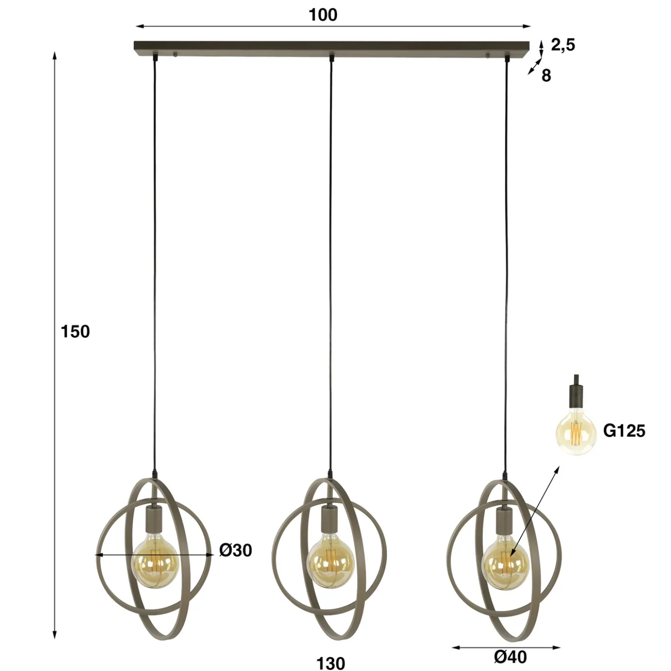 Hanglamp Turn Around 3-lichts Beige - Giga Meubel