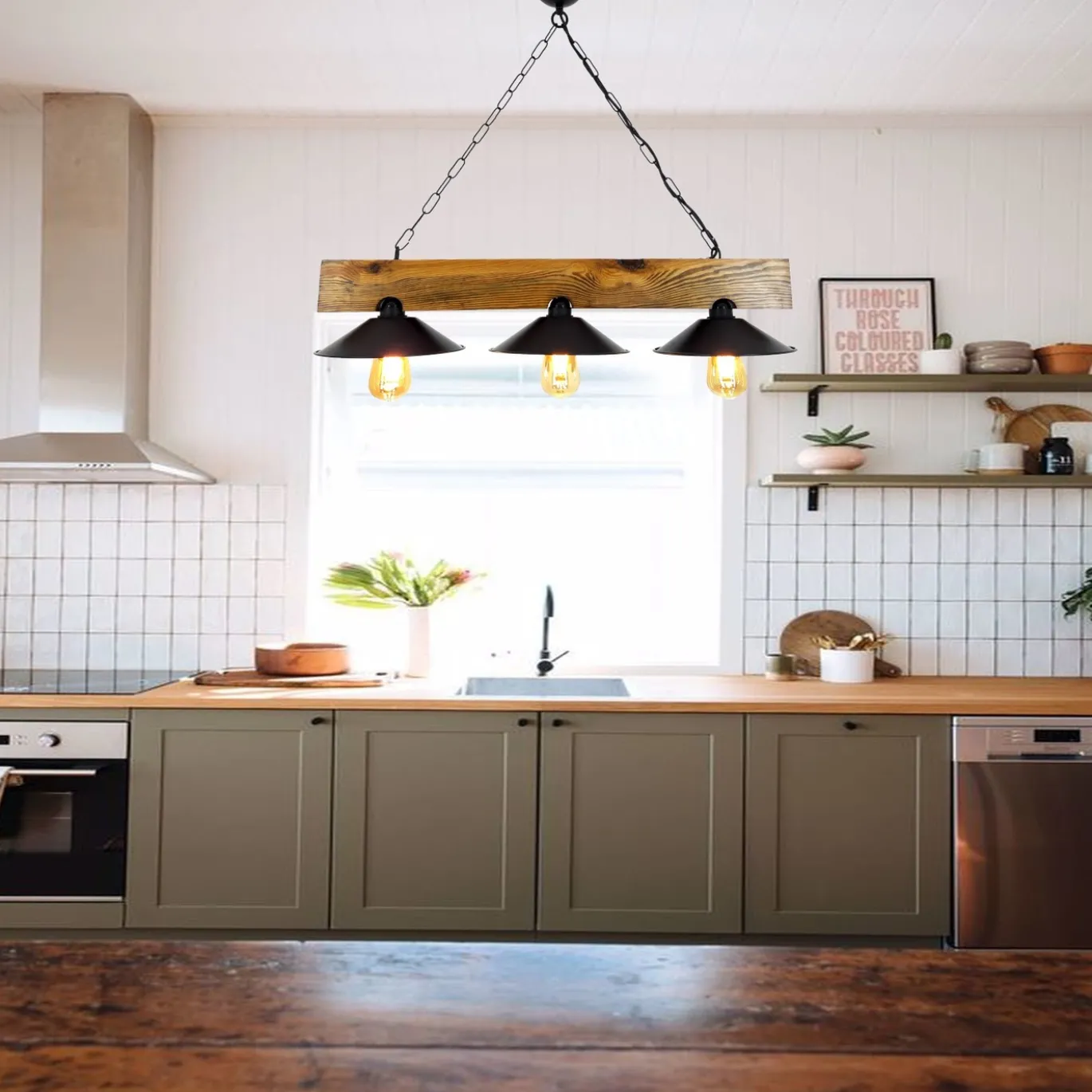 Hanglamp Uc Sapka Walnoot/Zwart 3-Lichts