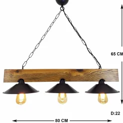 Hanglamp Uc Sapka Walnoot/Zwart 3-Lichts