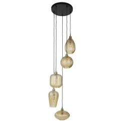 Hanglamp V-Shape Pattern 5-Lichts Getrapt Amberkleurig Glas - Giga Meubel