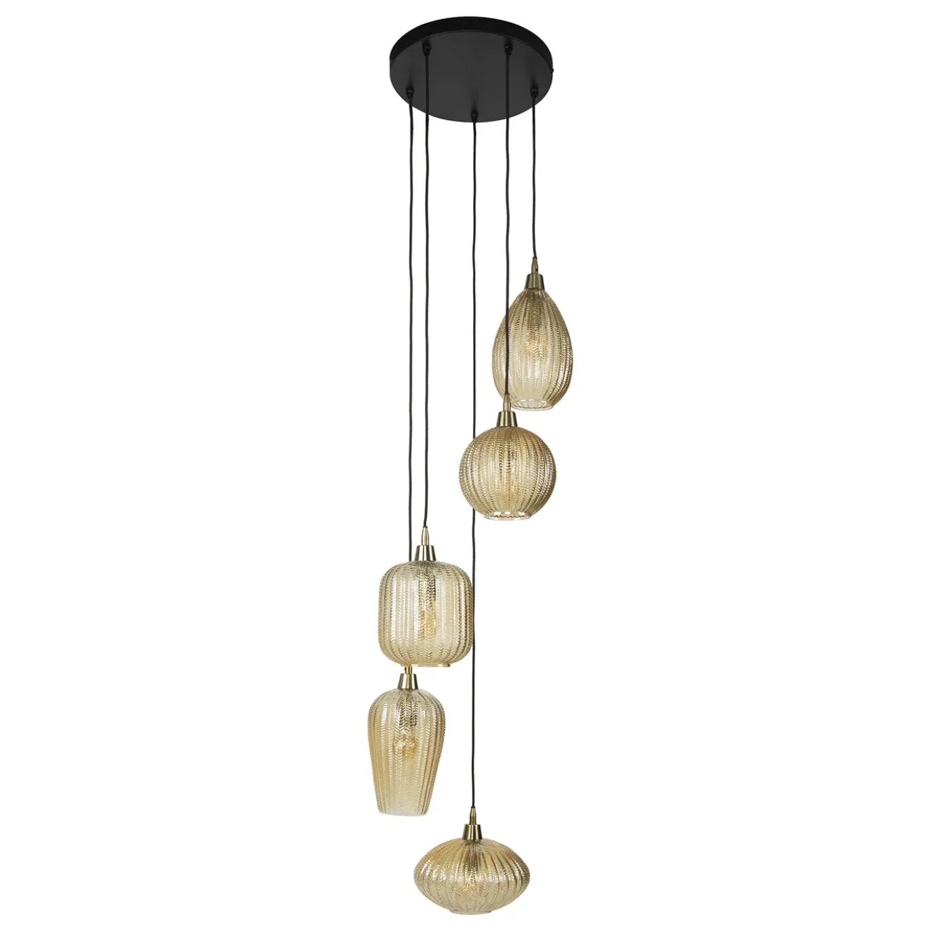 Hanglamp V-Shape Pattern 5-Lichts Getrapt Amberkleurig Glas - Giga Meubel