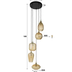 Hanglamp V-Shape Pattern 5-Lichts Getrapt Amberkleurig Glas - Giga Meubel