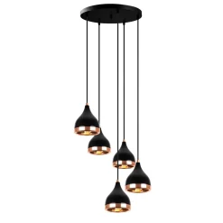 Hanglamp Yildo Zwart/Koper 5-Lichts Getrapt