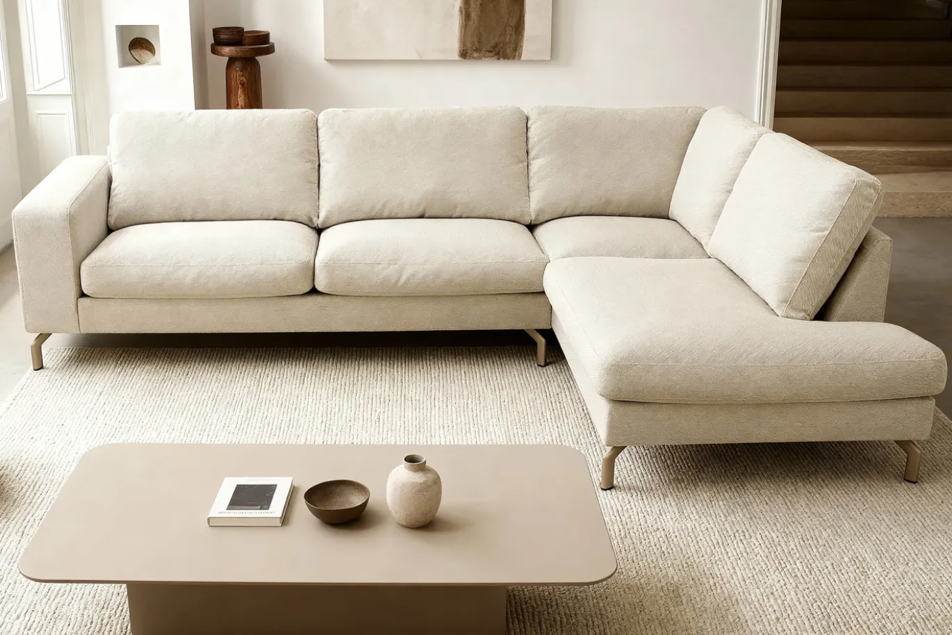Hoekbank Gwen 3-Zits Vinci Beige Rechts - Giga Meubel