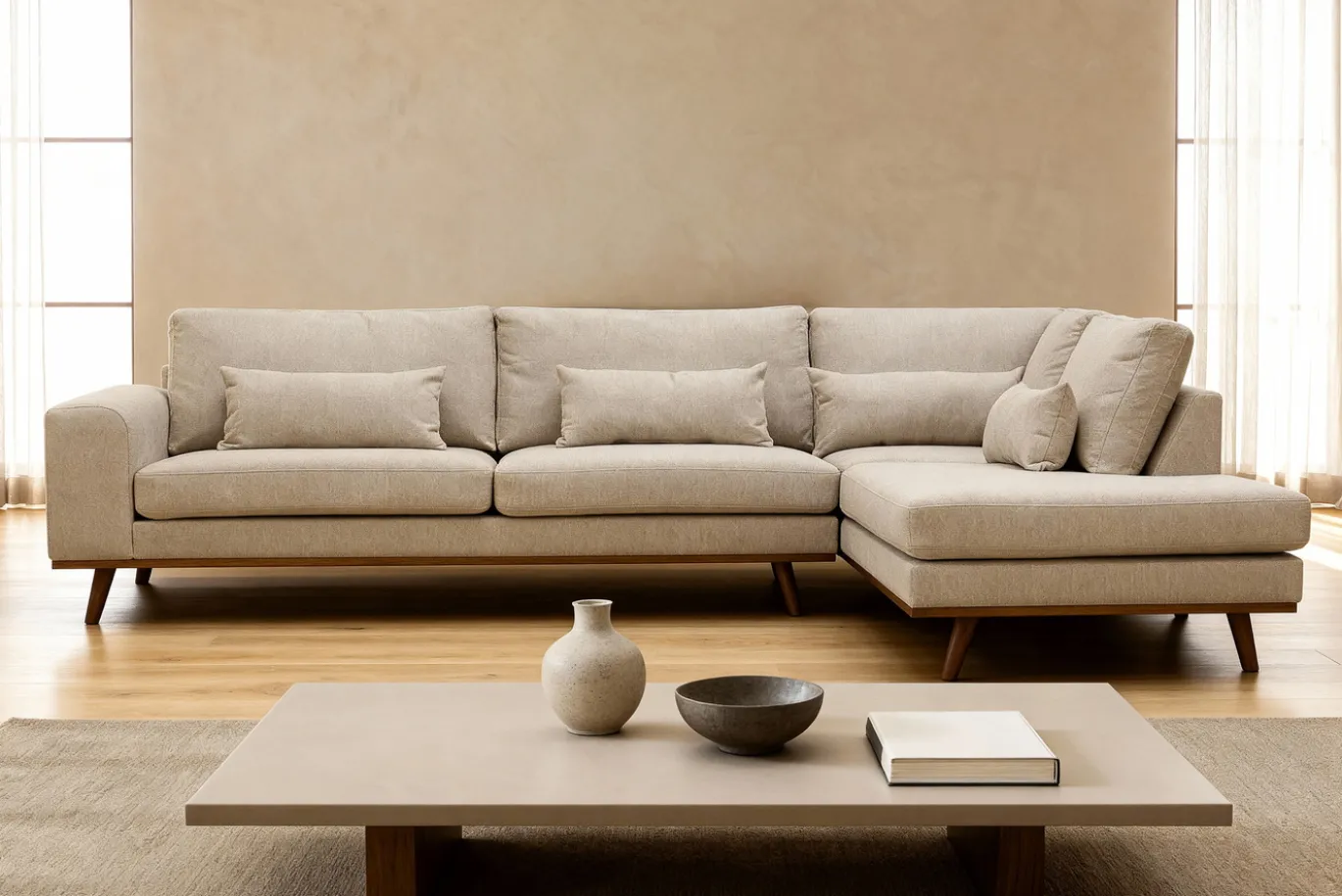 Hoekbank Paloma 3-Zits Borg Beige Rechts - Giga Meubel