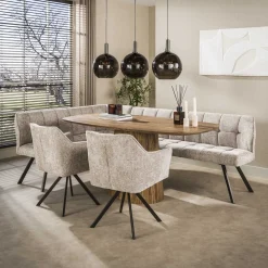 Hoekbank Raster Links Hoven Zand/Bruin - Giga Meubel