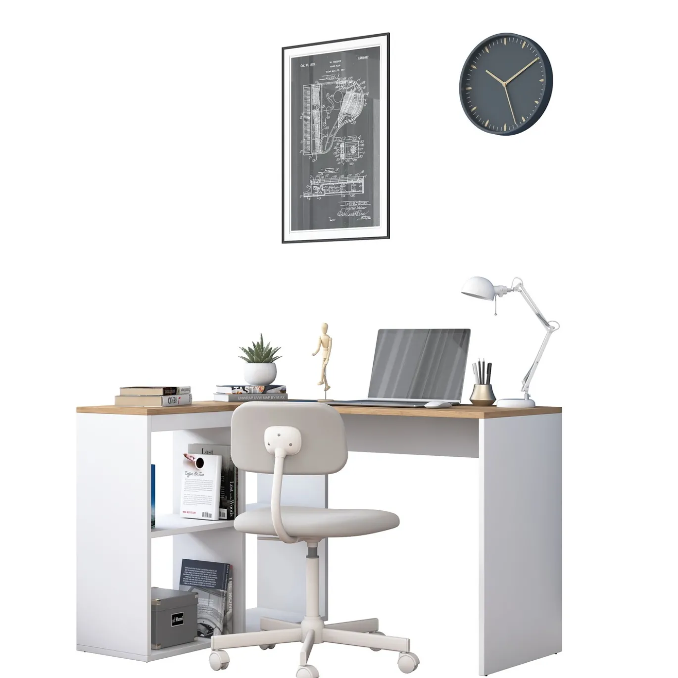 Hoekbureau Aydin Naturel/Wit