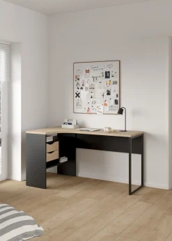 Hoek-kantoorbureau Function Plus Mat Zwart Jackson Hickory - Giga Living