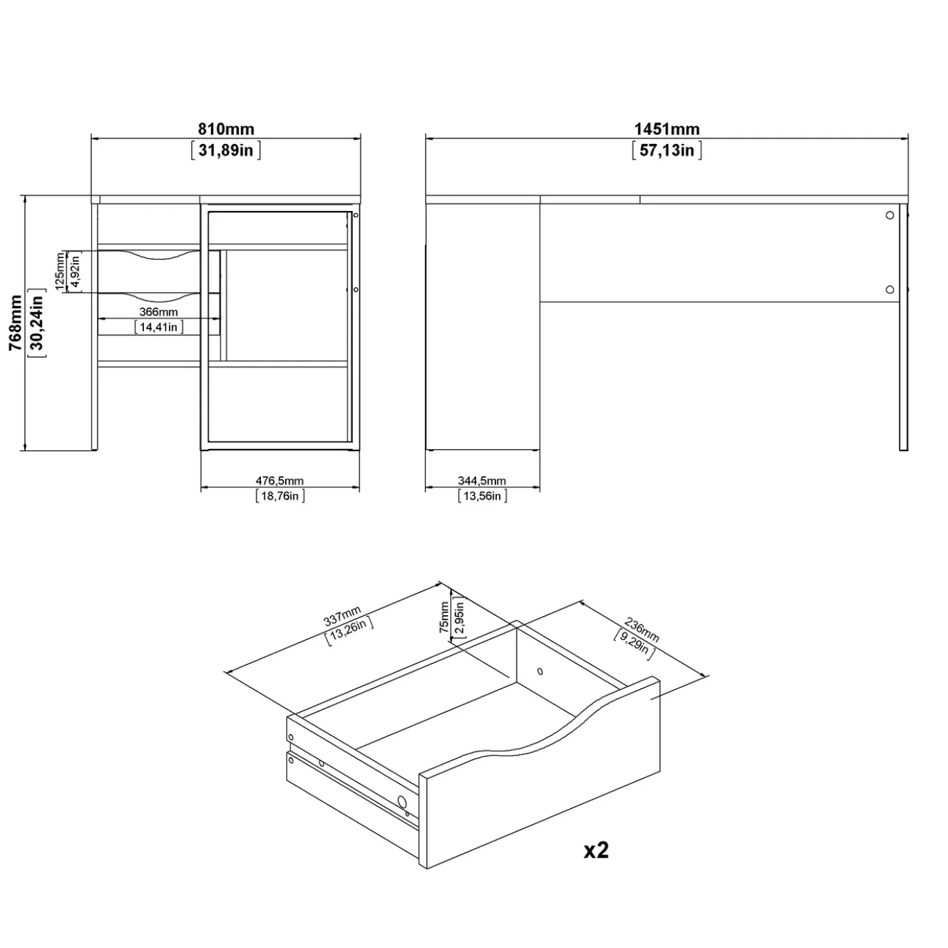 Hoek-kantoorbureau Function Plus Mat Zwart Jackson Hickory - Giga Living