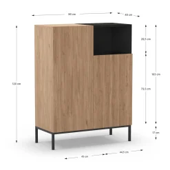 Hoge Kast Cailin 2d1h Naturel/zwart Me - Giga Meubel