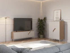 Hoge Kast Lilou 2d Naturel/crème - Giga Meubel
