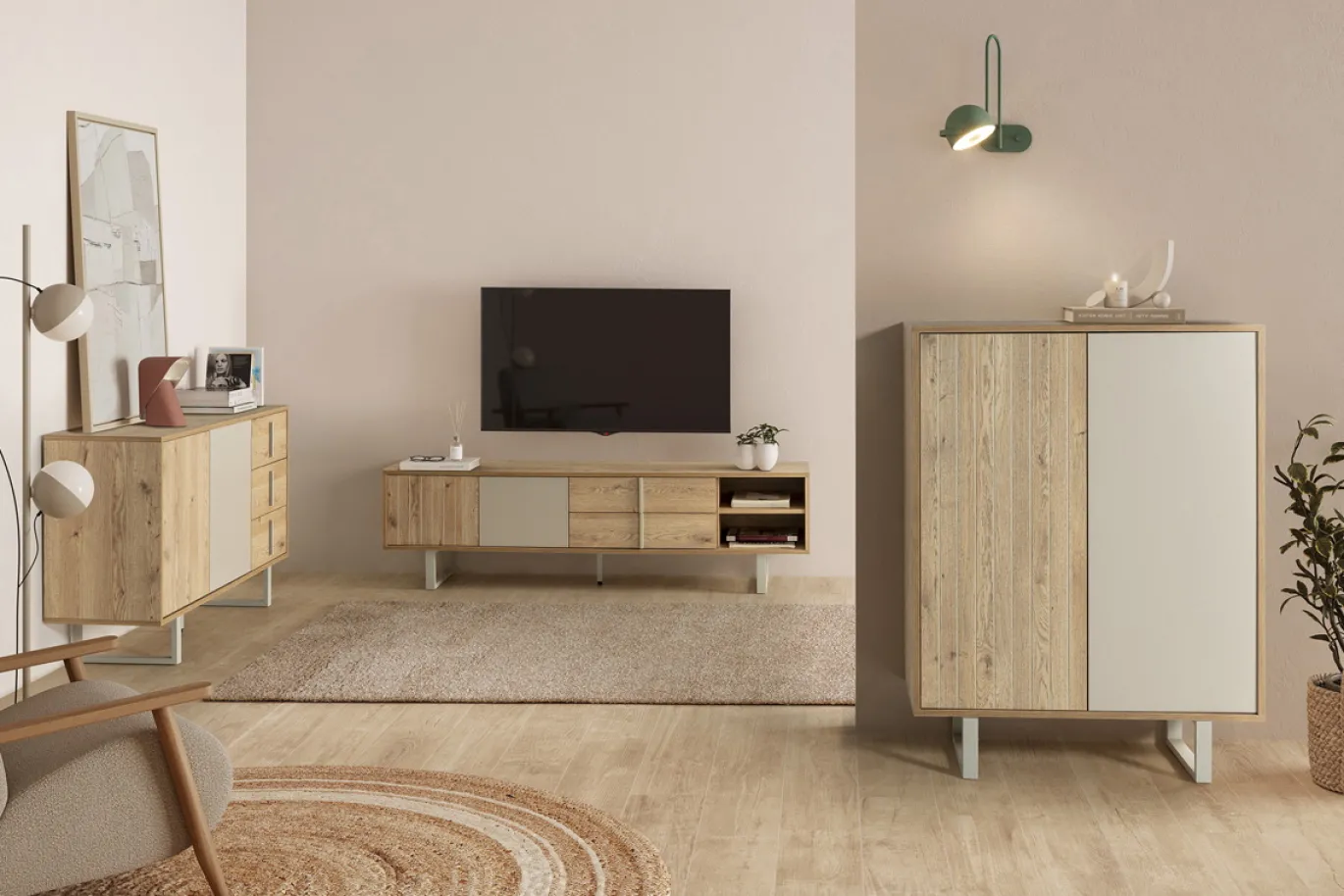 Hoge Kast Millay 2d Eiken/grijs - Giga Meubel