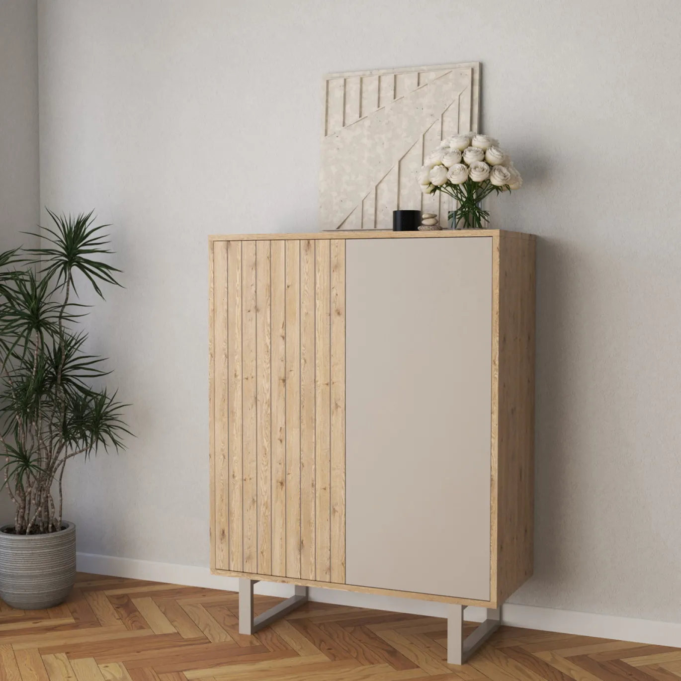 Hoge Kast Millay 2d Eiken/grijs - Giga Meubel