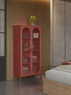Hoge Vitrinekast Diora 2d Terracotta - Giga Meubel