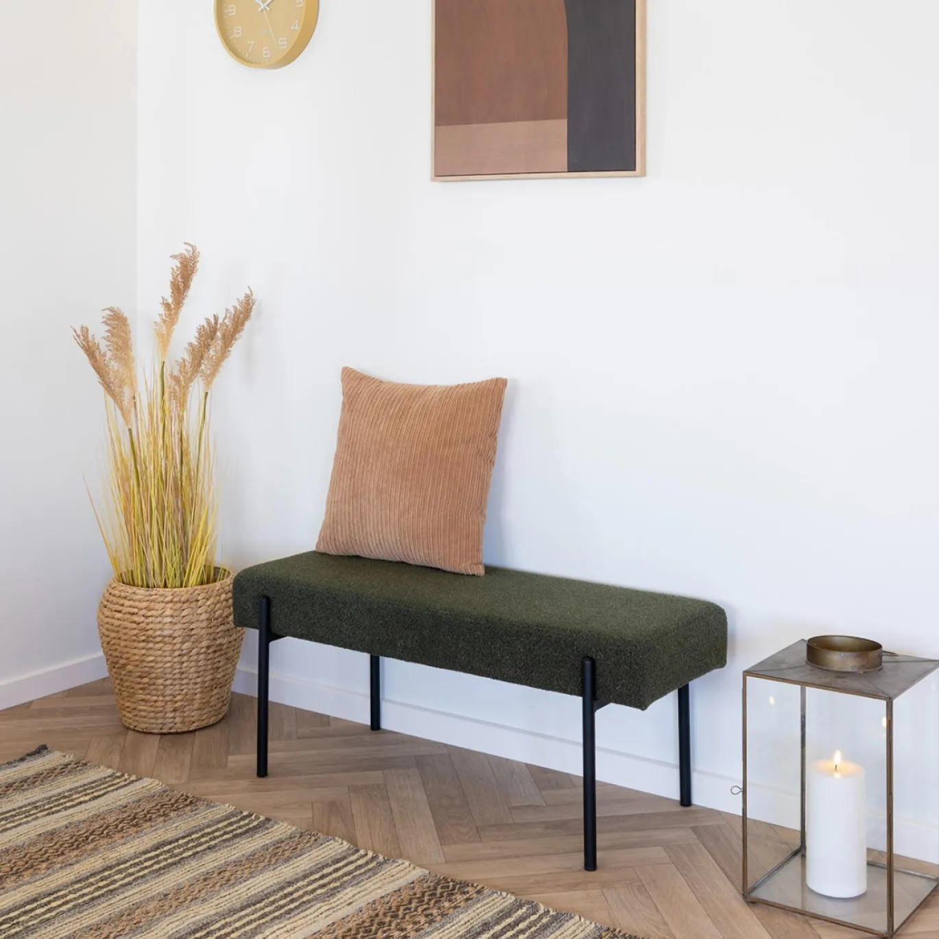 House Nordic Bankje Swindon Bouclé Donkergroen 100cm