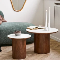 House Nordic Bijzettafel Noli Keramisch Wit/Donkerbruin ø40cm