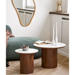 House Nordic Bijzettafel Noli Keramisch Wit/Donkerbruin ø40cm