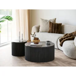 House Nordic Bijzettafel Rota Marmerlook Donkerbruin ø45cm