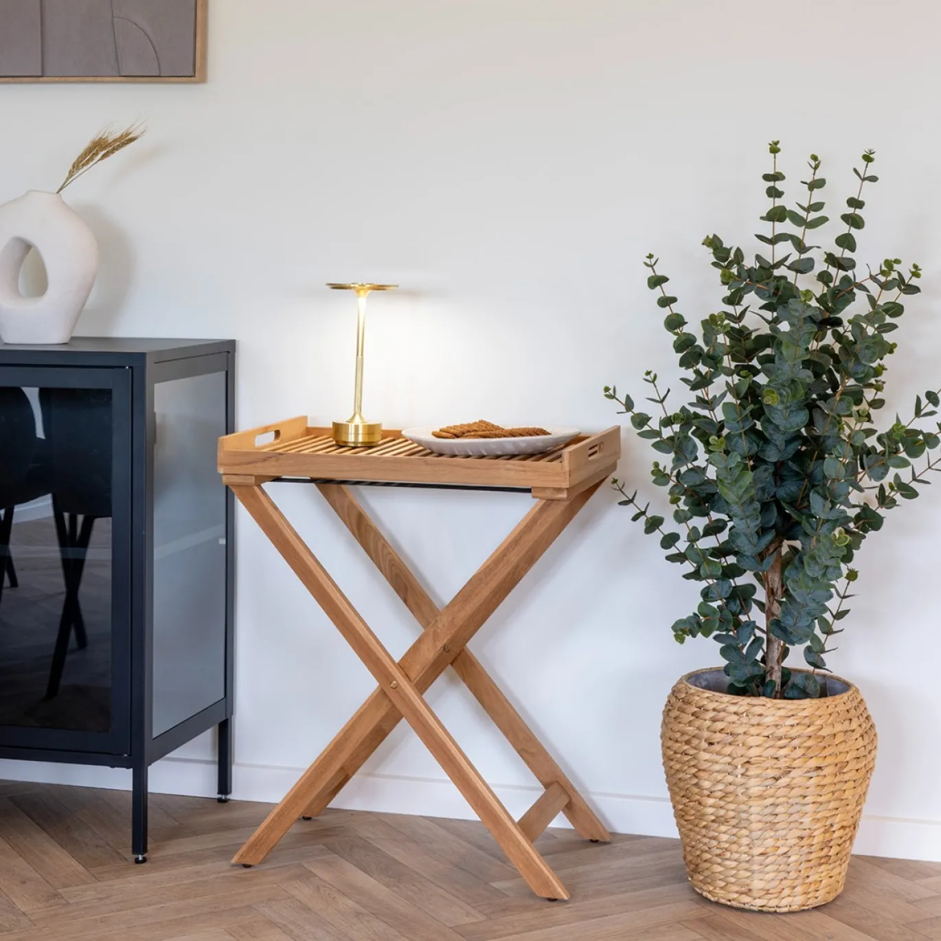 House Nordic Dienblad Tafel Ronda Teak Naturel 60x40x70cm