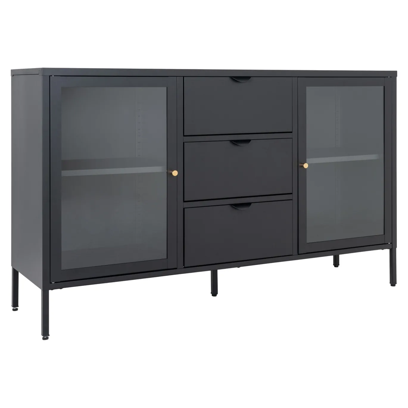 House Nordic Dressoir Dalby Zwart Staal met Glas