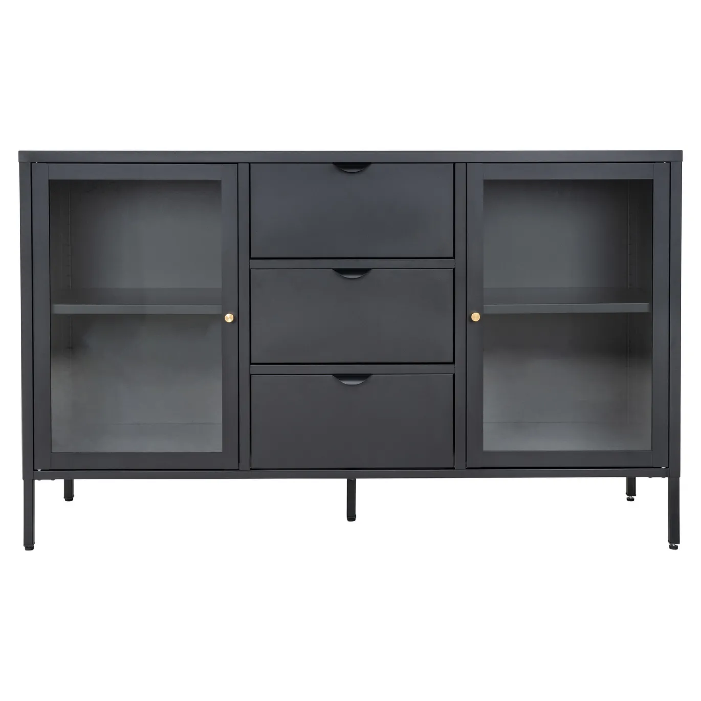 House Nordic Dressoir Dalby Zwart Staal met Glas