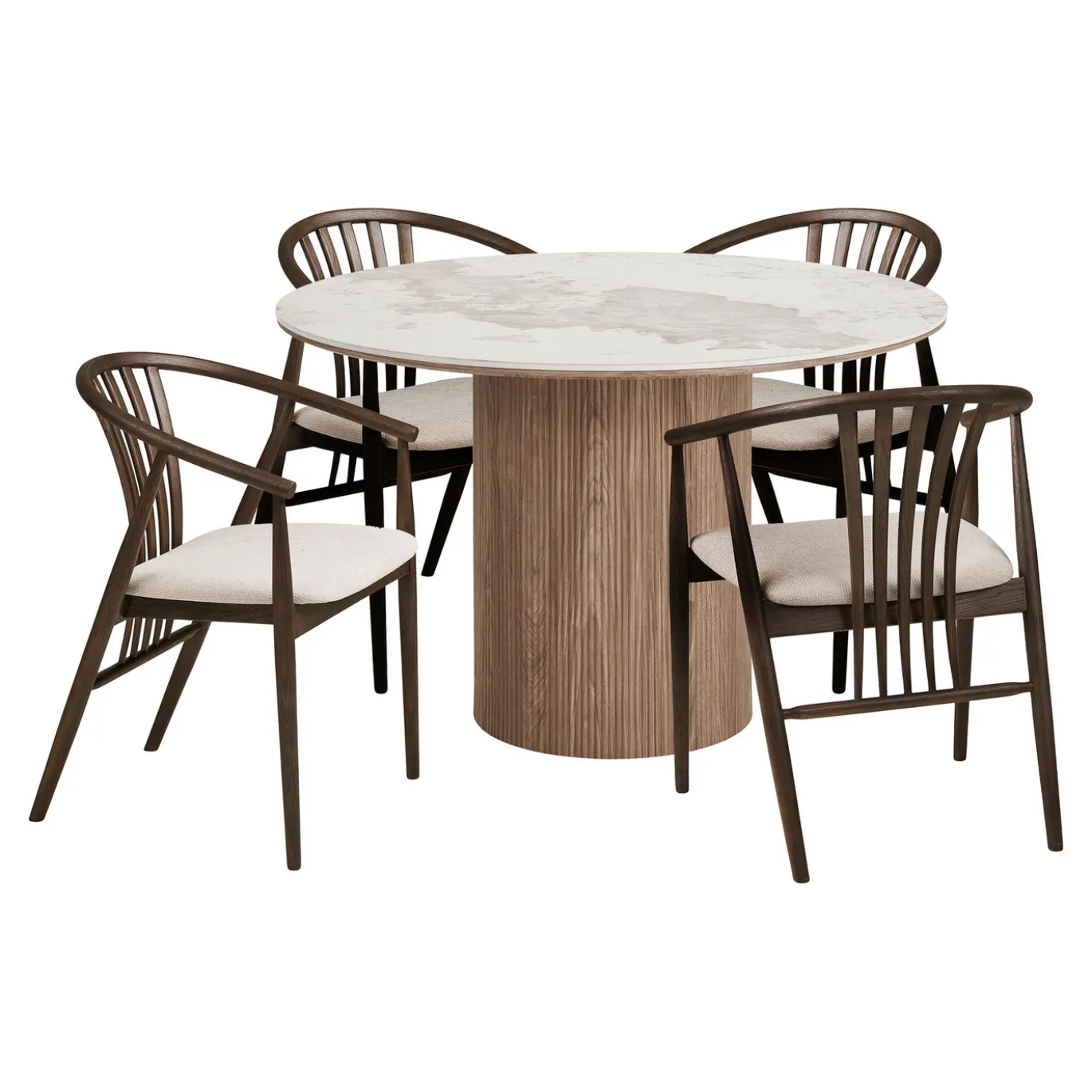 House Nordic Eetkamerset Athens Rond en Agustin met 4 stoelen