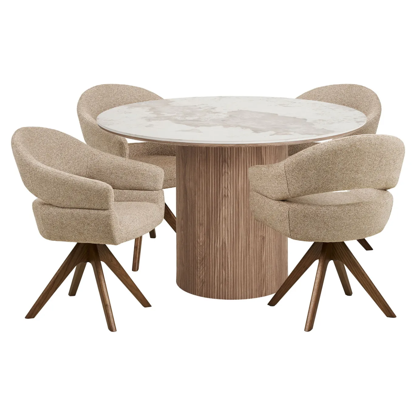 House Nordic Eetkamerset Athens Rond en Dover met 4 stoelen