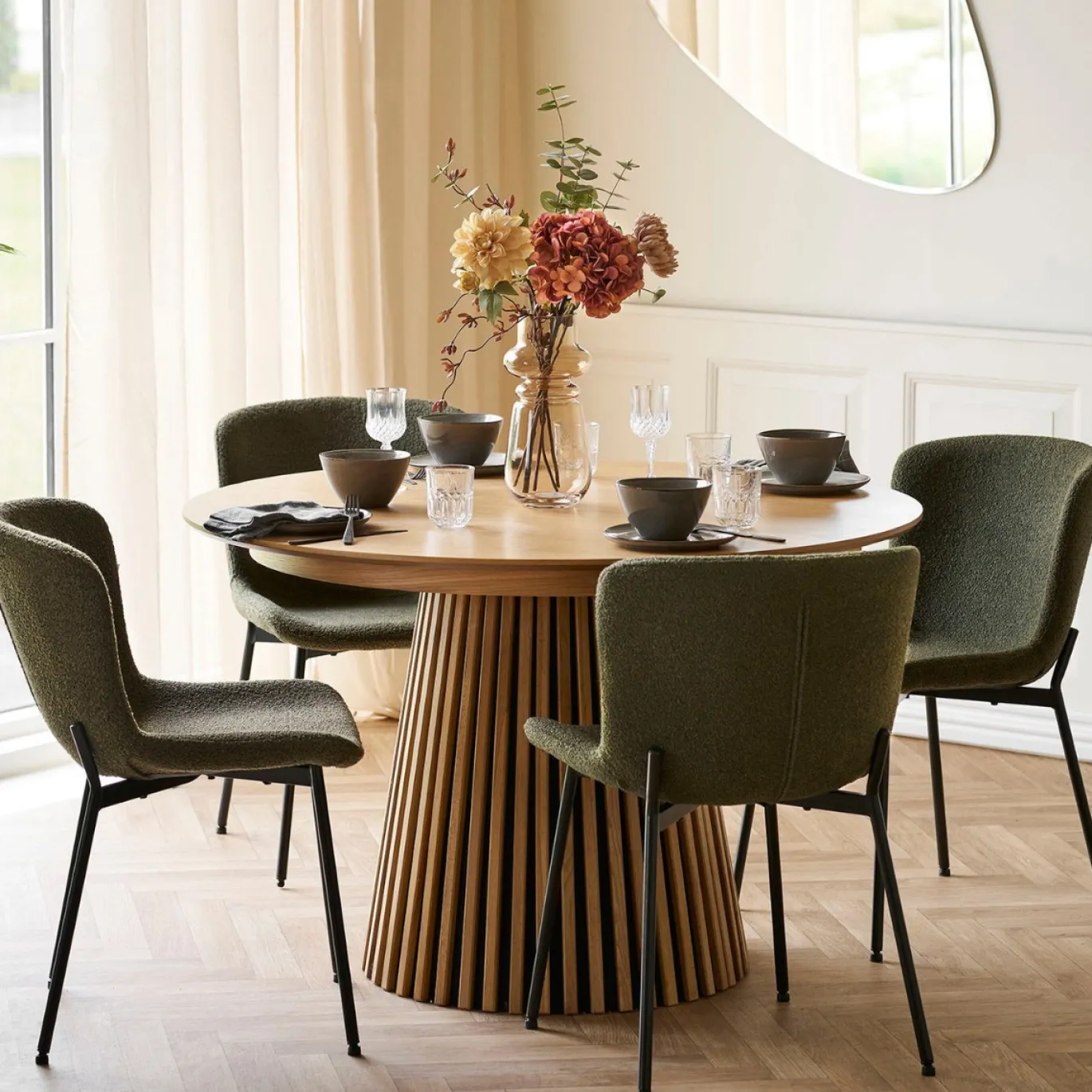 House Nordic Eetkamerset Osaka en Maceda met 4 Stoelen Naturel/Groen