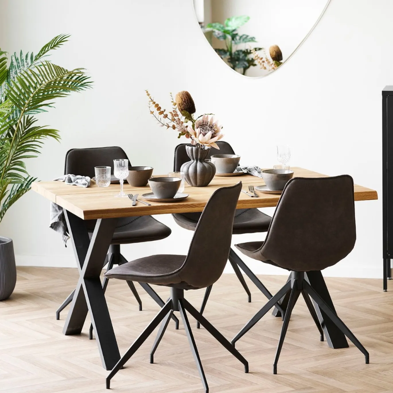House Nordic Eetkamerset Toulon en Monaco met 4 Stoelen Naturel/Grijs