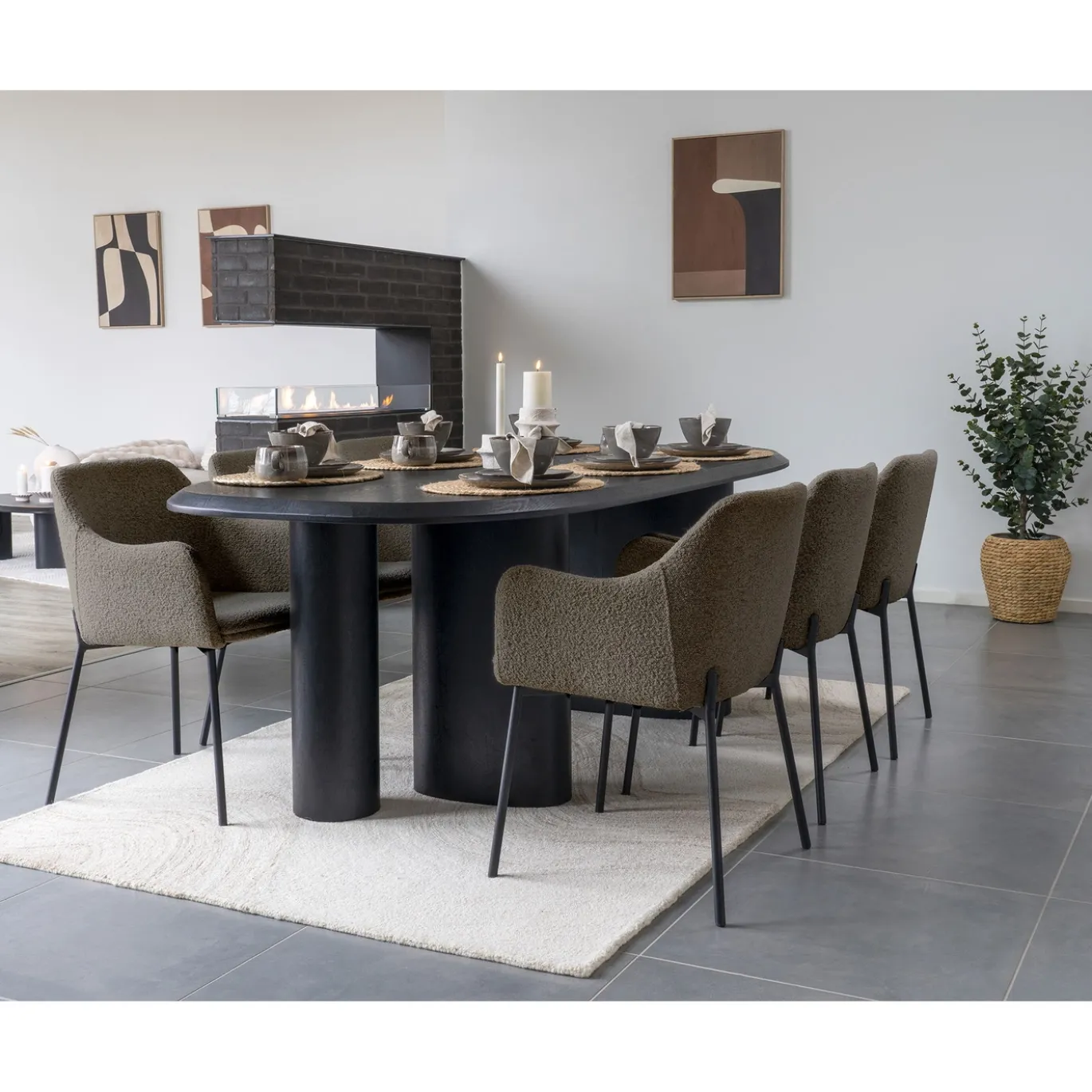 House Nordic Eetkamerstoel Melilla Bouclé Bruin