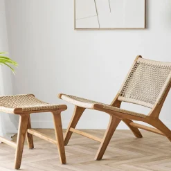 House Nordic Fauteuil Derby met Voetenbankje Teak Naturel