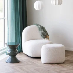 House Nordic Fauteuil Milo met Poef set Wit