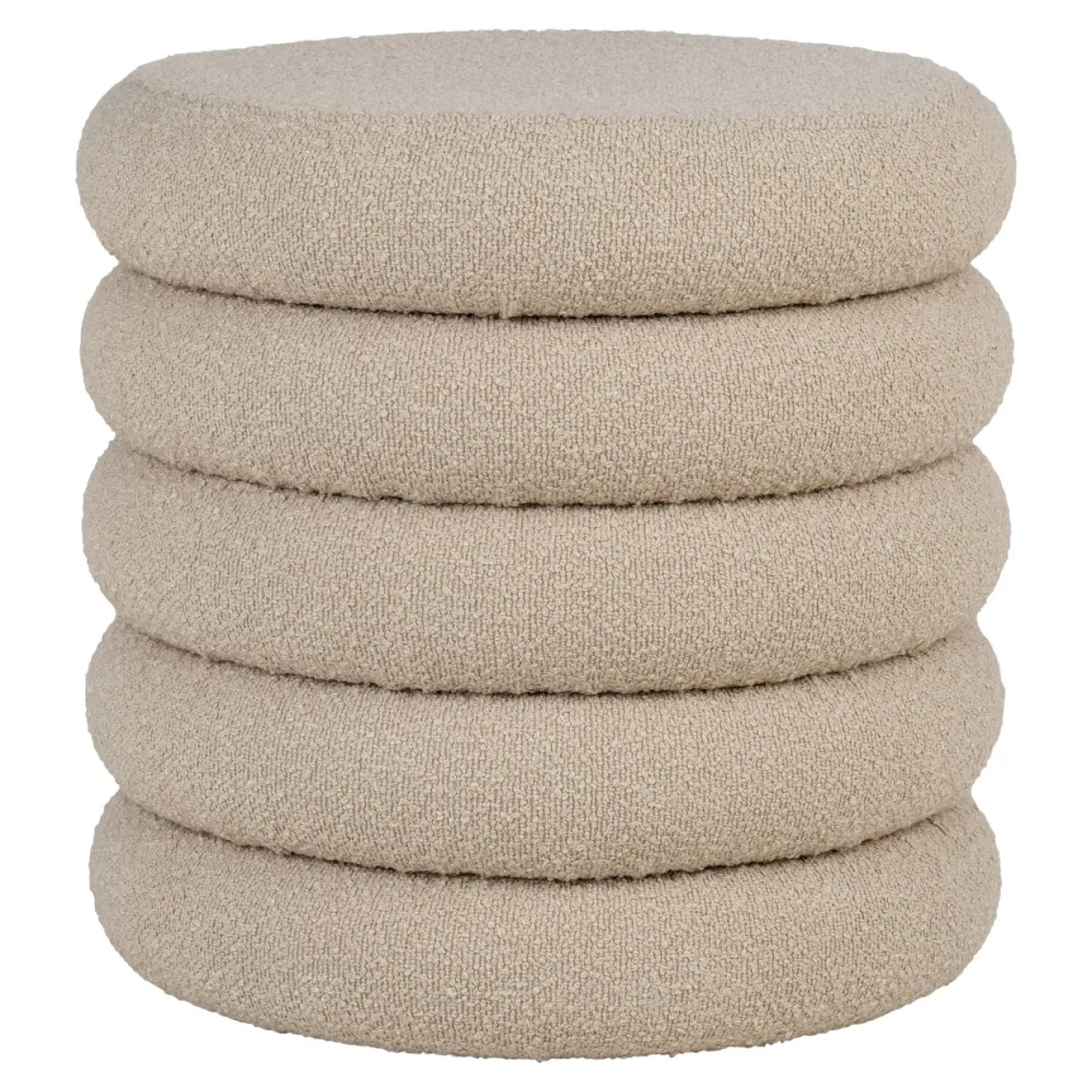 House Nordic Poef Brooklyn Bouclé met Opslag Beige Ø44x44cm