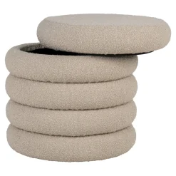 House Nordic Poef Brooklyn Bouclé met Opslag Beige Ø44x44cm