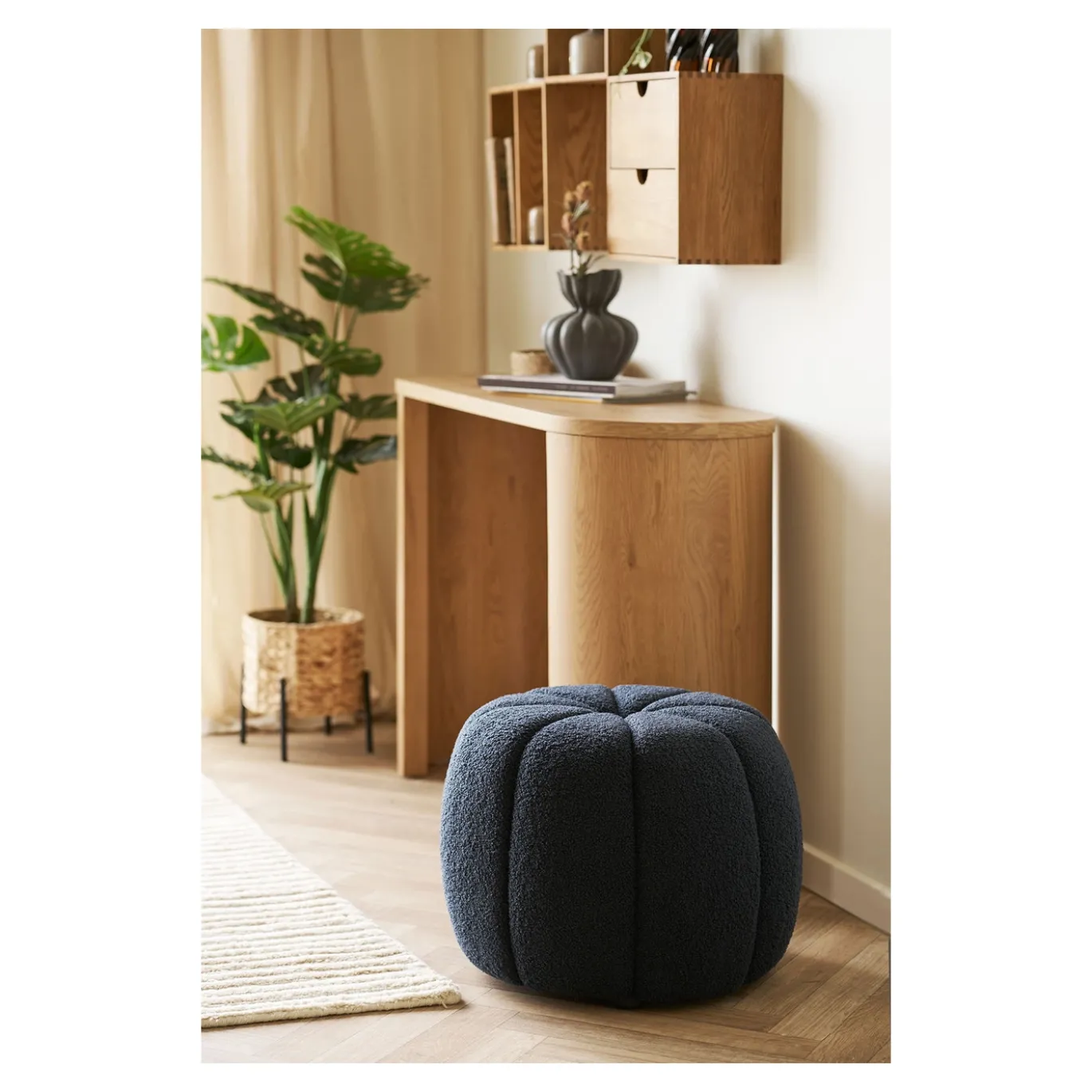 House Nordic Poef Paisley Navy ø48cm