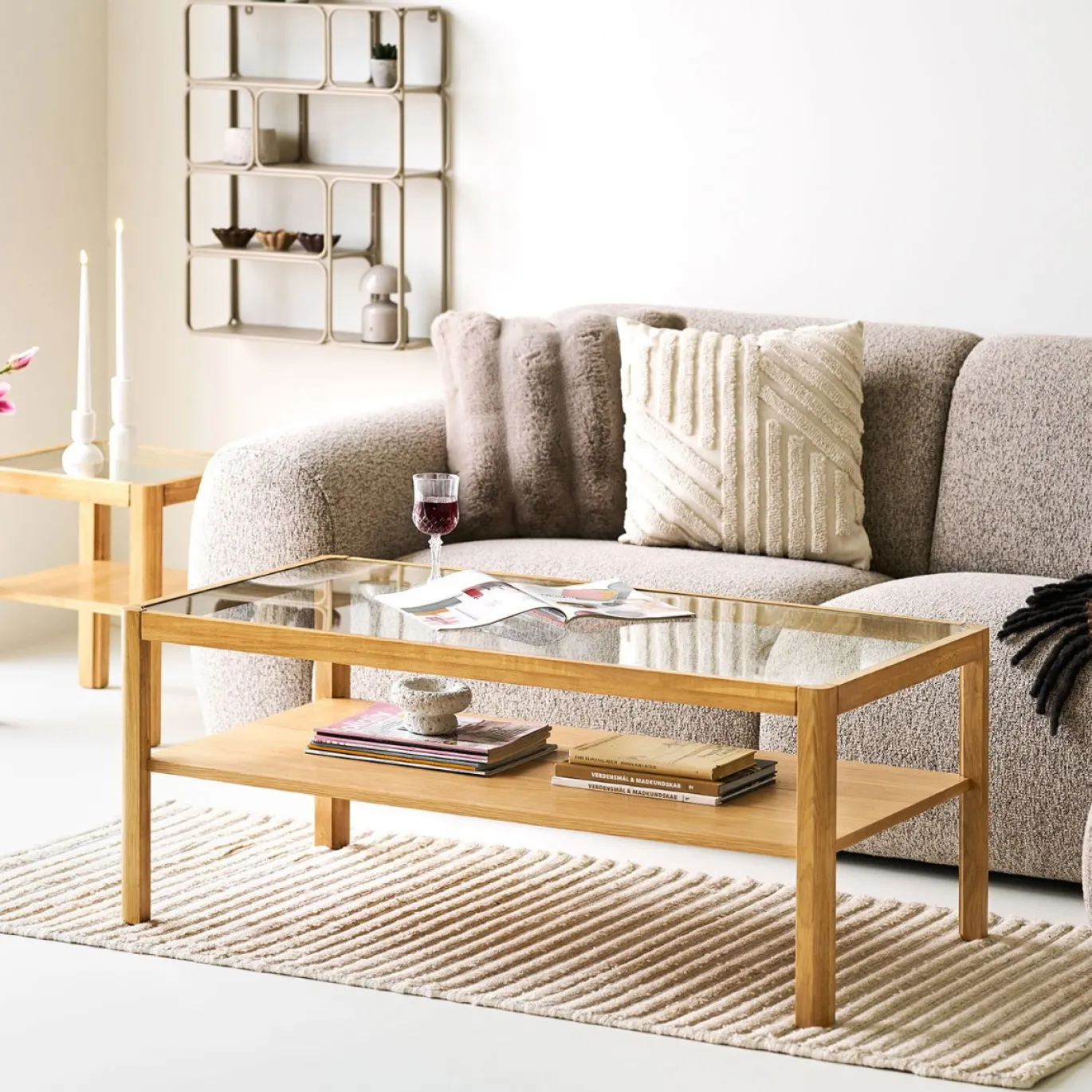 House Nordic Salontafel Lourmarin Eikenfineer Glas Naturel 110cm