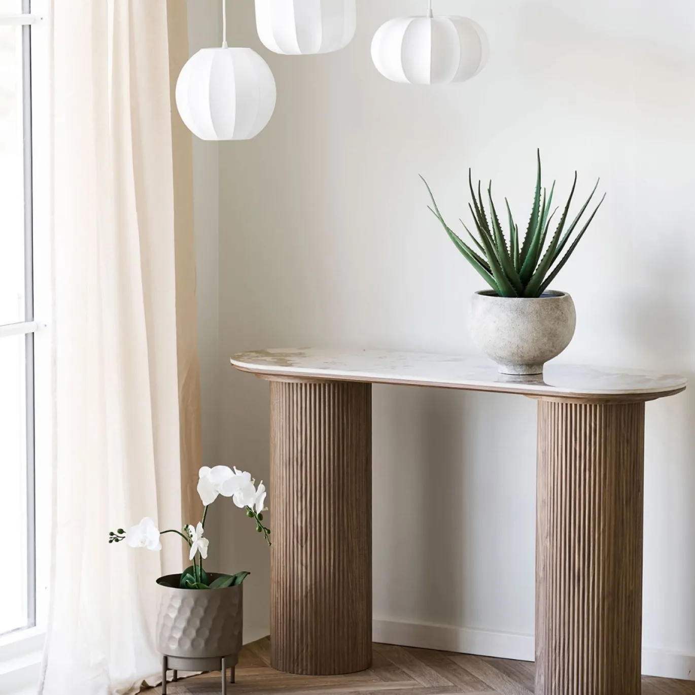 House Nordic Sidetable Athens Keramisch Wit/Bruin 120cm
