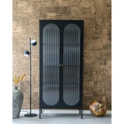 House Nordic Vitrinekast Adelaide 80x180cm Staal Zwart