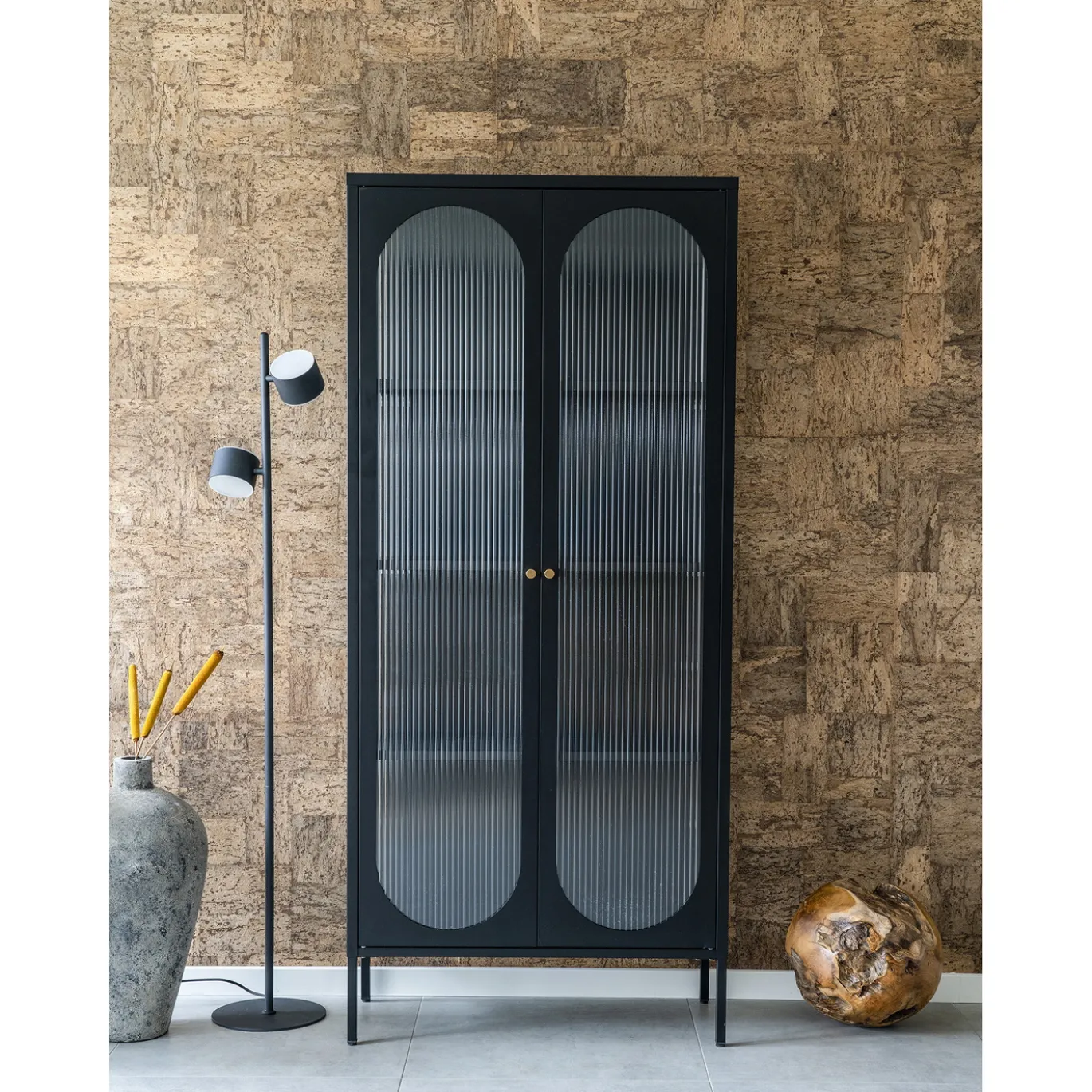 House Nordic Vitrinekast Adelaide 80x180cm Staal Zwart