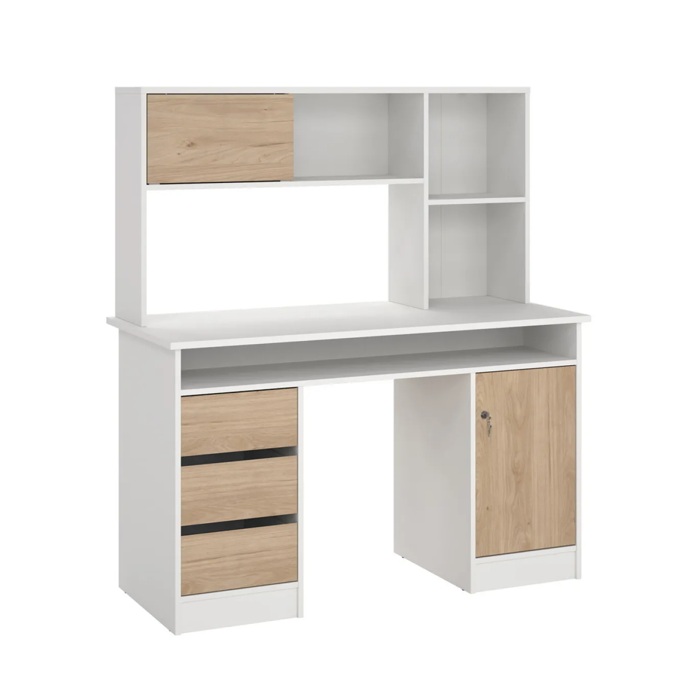 Kantoorbureau Function Plus Wit Jackson Hickory Met Bovenkast - Giga Living