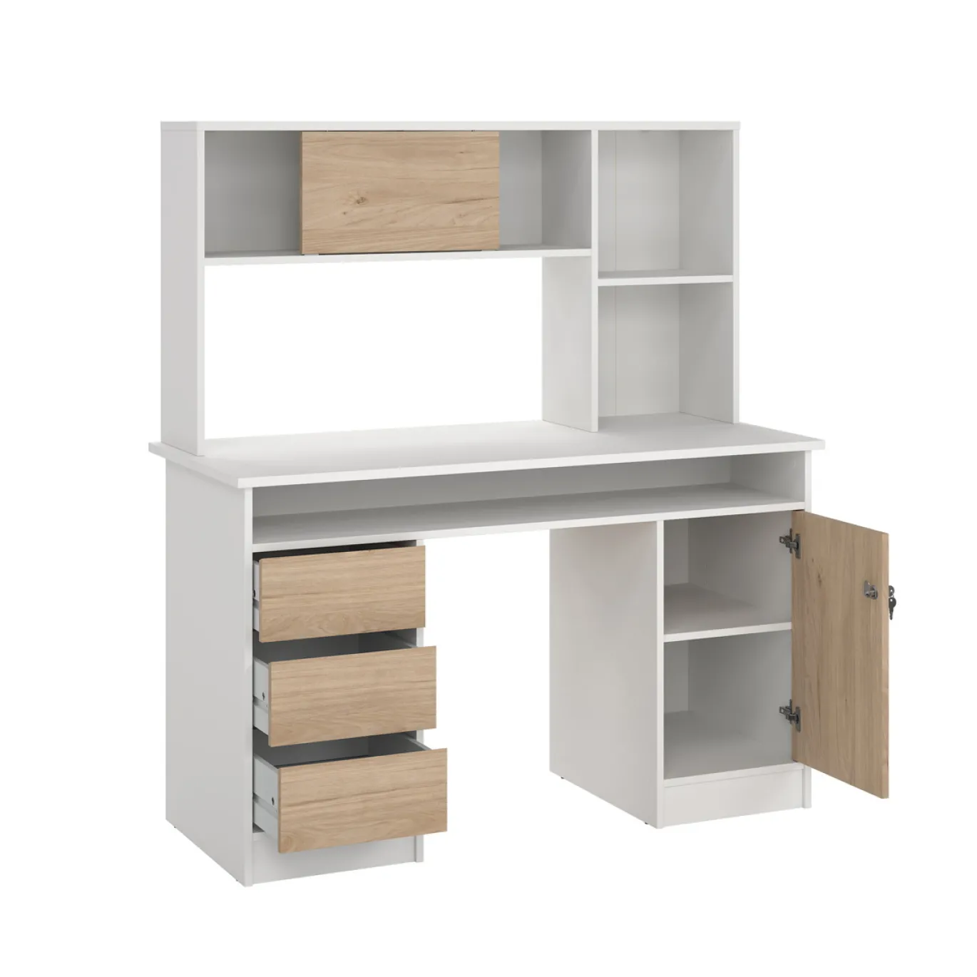 Kantoorbureau Function Plus Wit Jackson Hickory Met Bovenkast - Giga Living